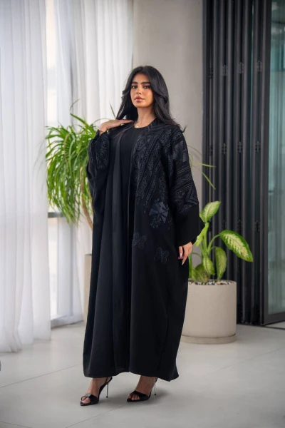 عباية بشت بخام كريب كوبا باللون الاسود C:6567 Black